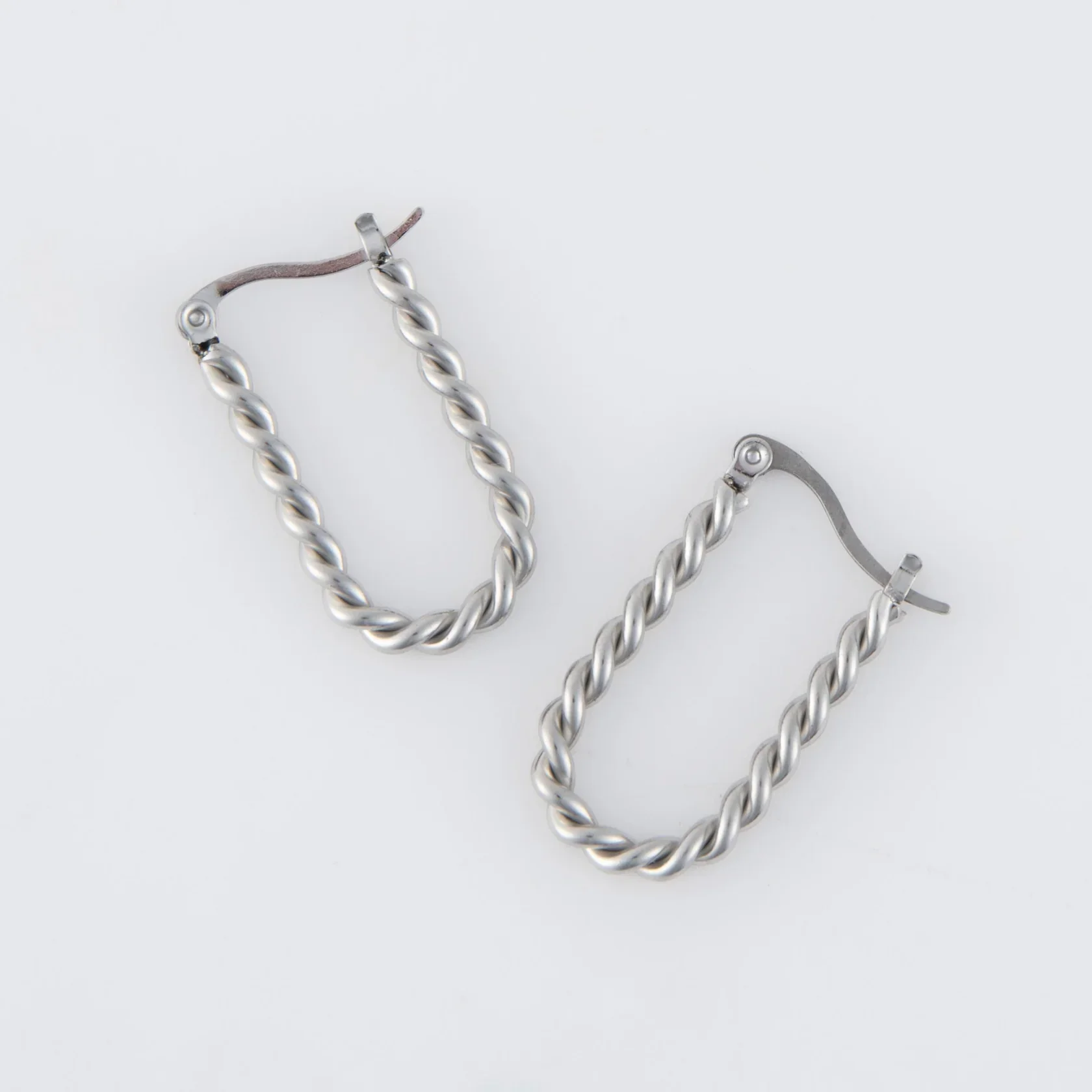 Narelle - Waterproof Twisted Hoop Earrings, Silver