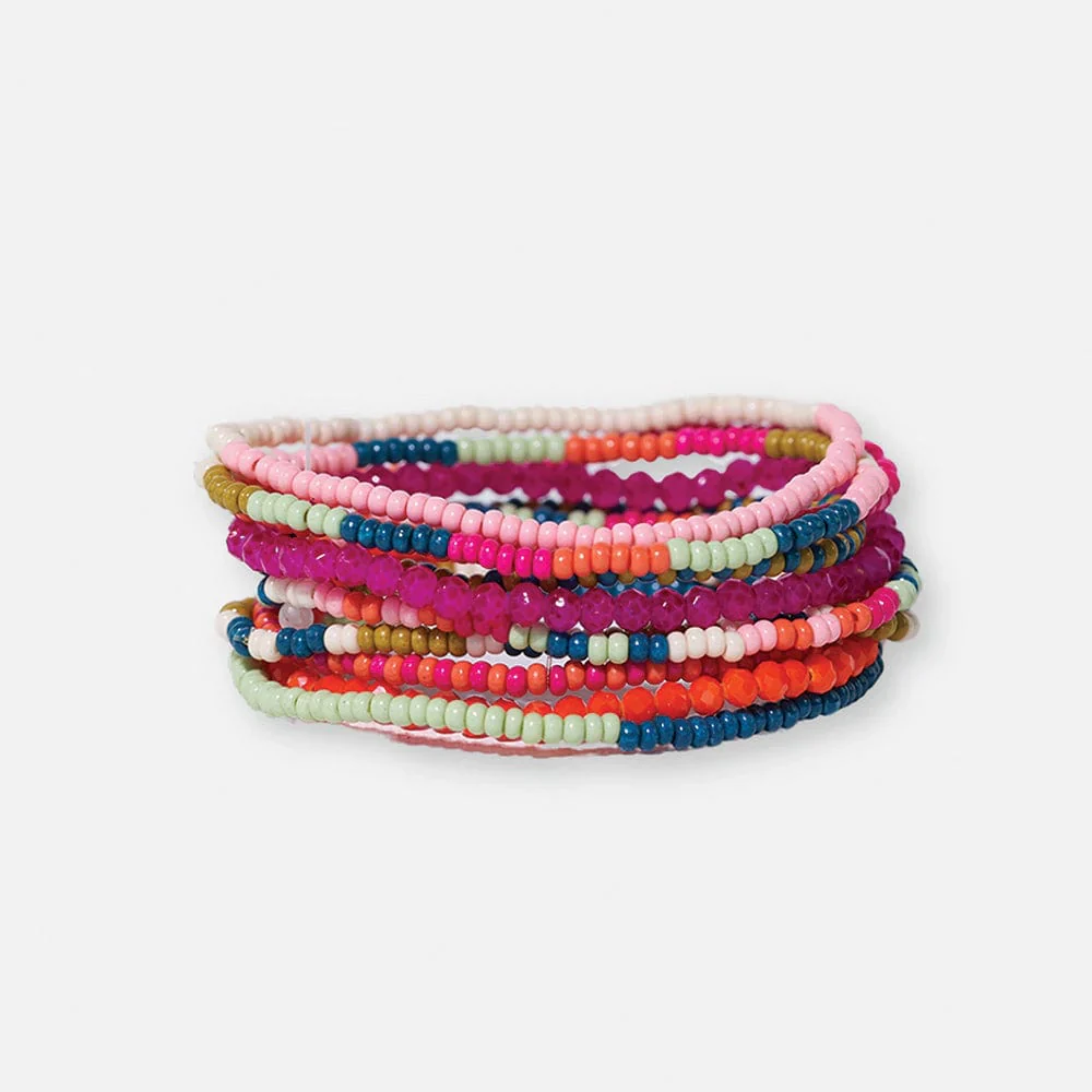 Ink + Alloy - Beaded Stretch Bracelet Set, Pastel Rainbow