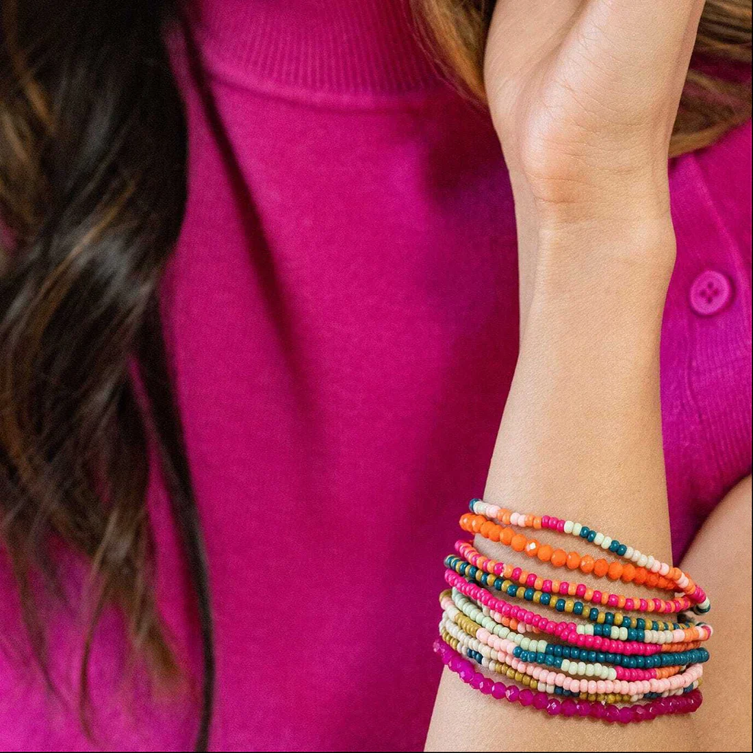 Ink + Alloy - Beaded Stretch Bracelet Set, Pastel Rainbow - Image 2