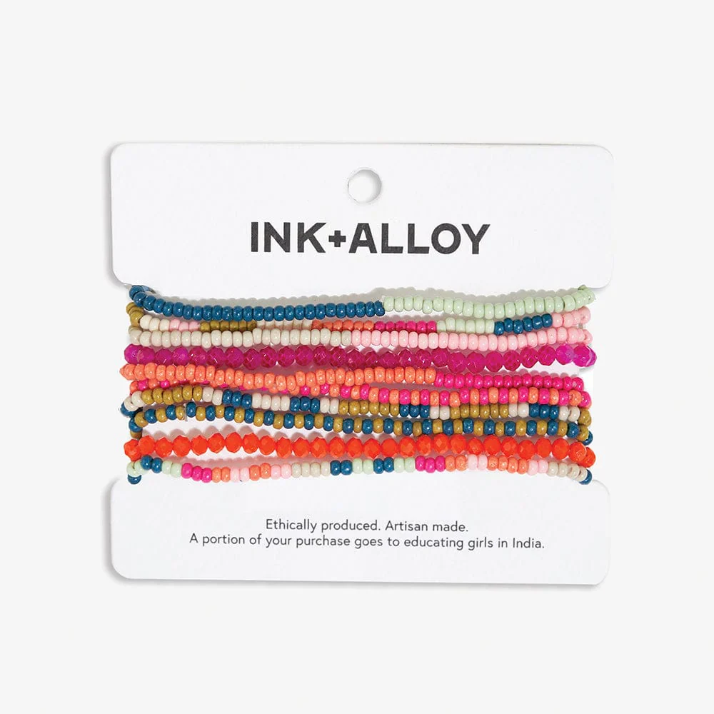 Ink + Alloy - Beaded Stretch Bracelet Set, Pastel Rainbow - Image 3