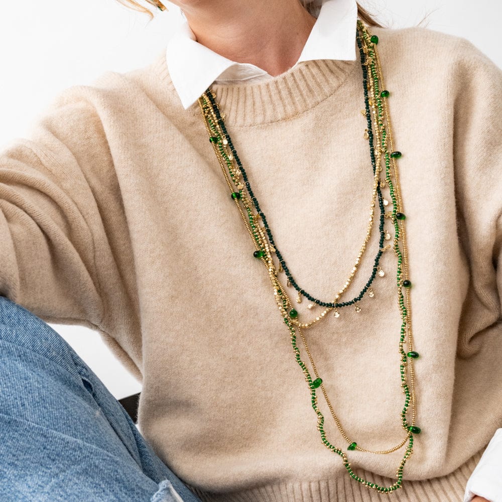 Ink + Alloy - Portia Gold Necklace with Teardrop Glass Beads, Green - Image 3
