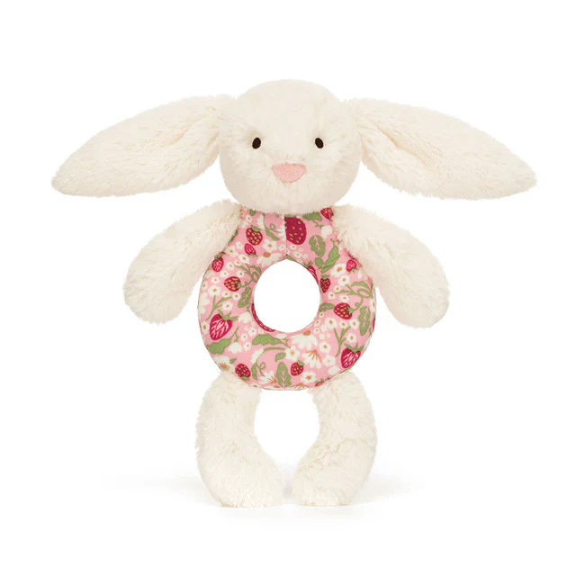 Jellycat - Blossom Cream Bunny Berry Ring Rattle Plush Toy