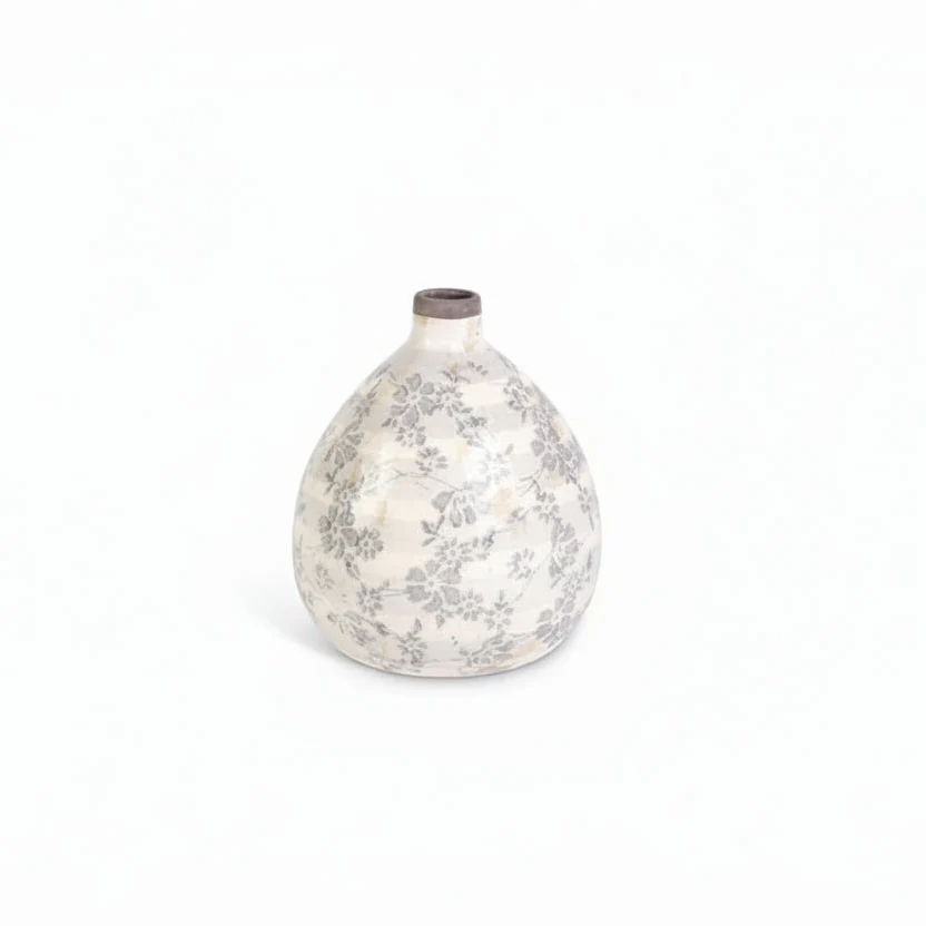 K & K Interiors - Ceramic Crackle Vase with Grey Floral Design - Image 3