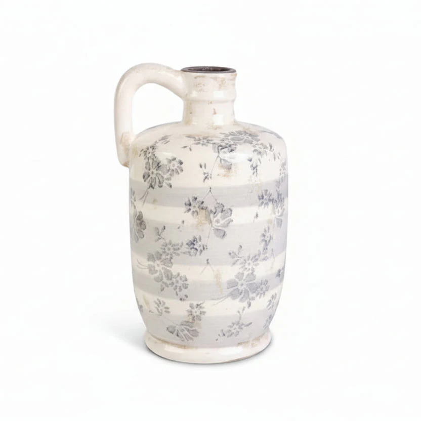 K & K Interiors - Ceramic Crackle Vase with Grey Floral Design - Image 5
