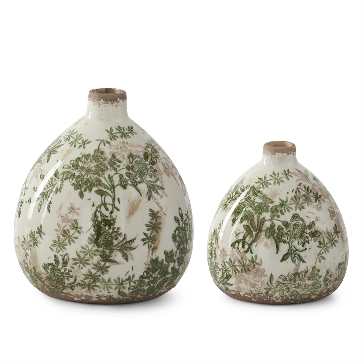 K & K Interiors - Green & Cream Crackled Ceramic Chinoiserie Vase