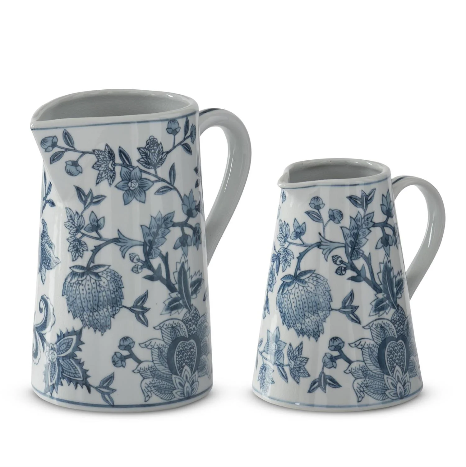 K & K Interiors - Navy Blue & White Porcelain Chinoiserie Pitcher