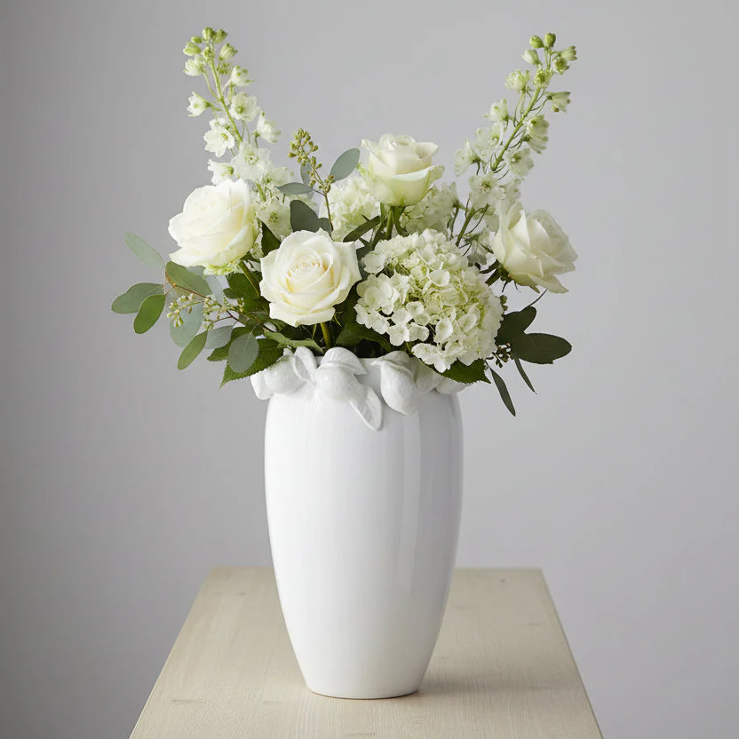 K & K Interiors - White Ceramic Lemon Rim Vase - Image 2