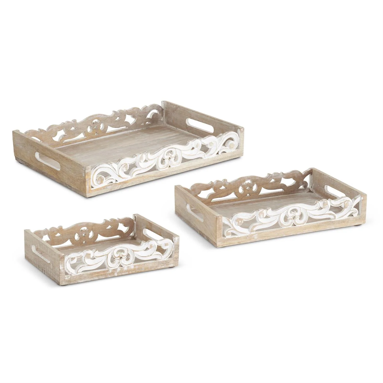 K & K Interiors - Whitewashed Wood Scrolled Edge Tray - Image 3