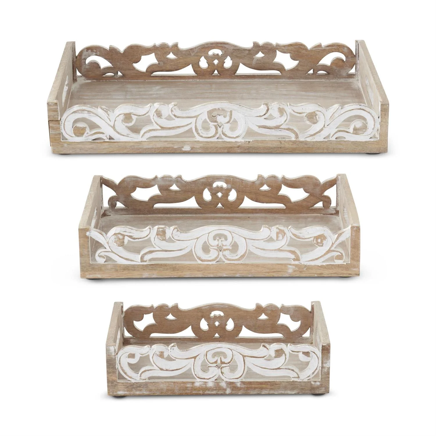 K & K Interiors - Whitewashed Wood Scrolled Edge Tray - Image 4