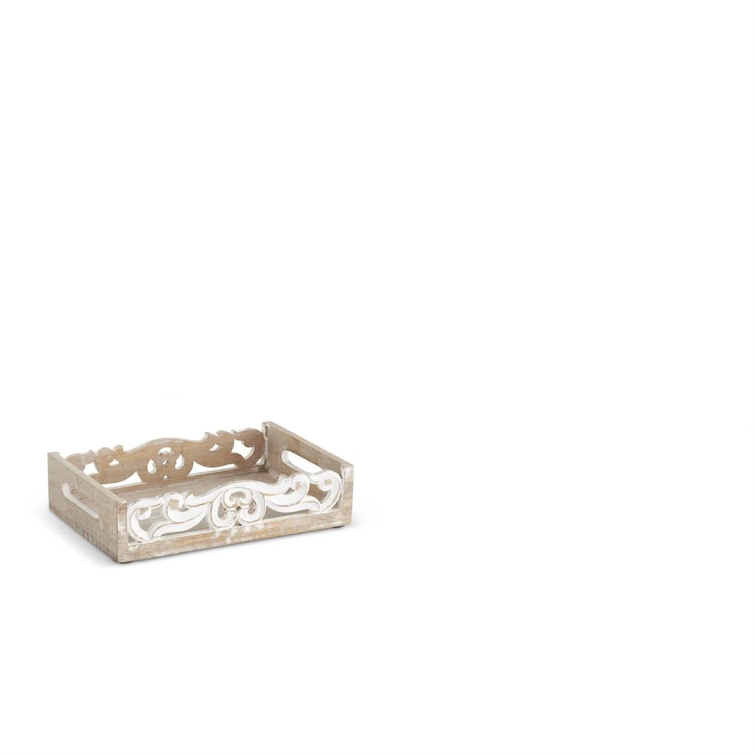 K & K Interiors - Whitewashed Wood Scrolled Edge Tray - Image 5