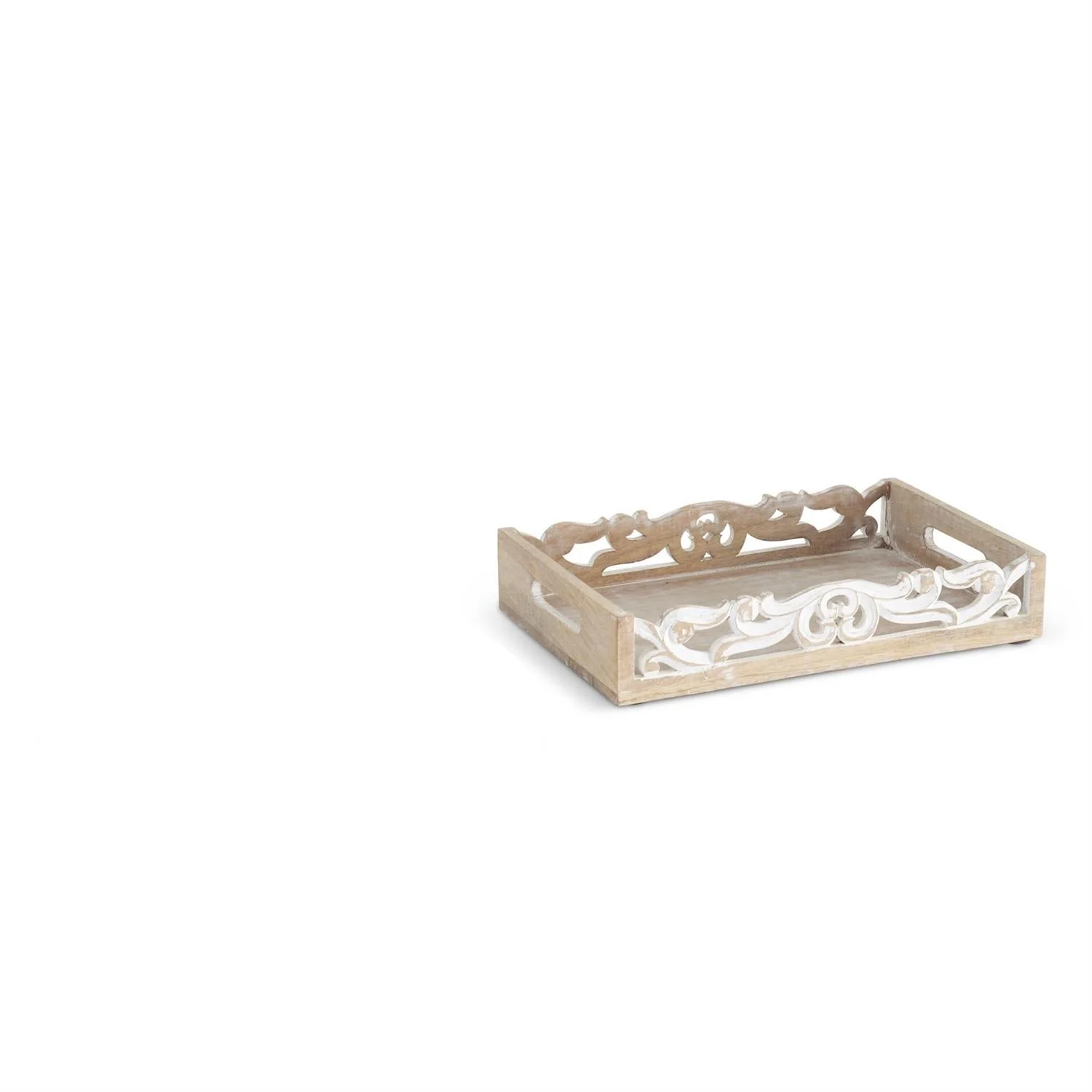 K & K Interiors - Whitewashed Wood Scrolled Edge Tray - Image 6