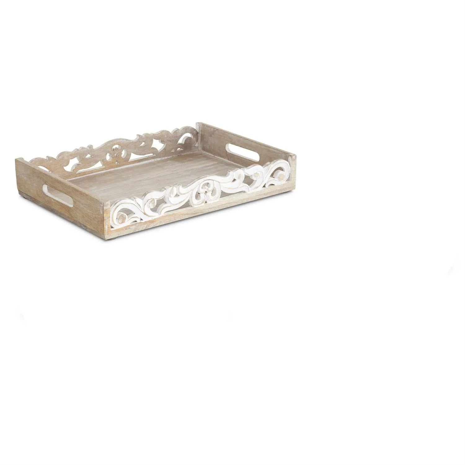 K & K Interiors - Whitewashed Wood Scrolled Edge Tray - Image 7