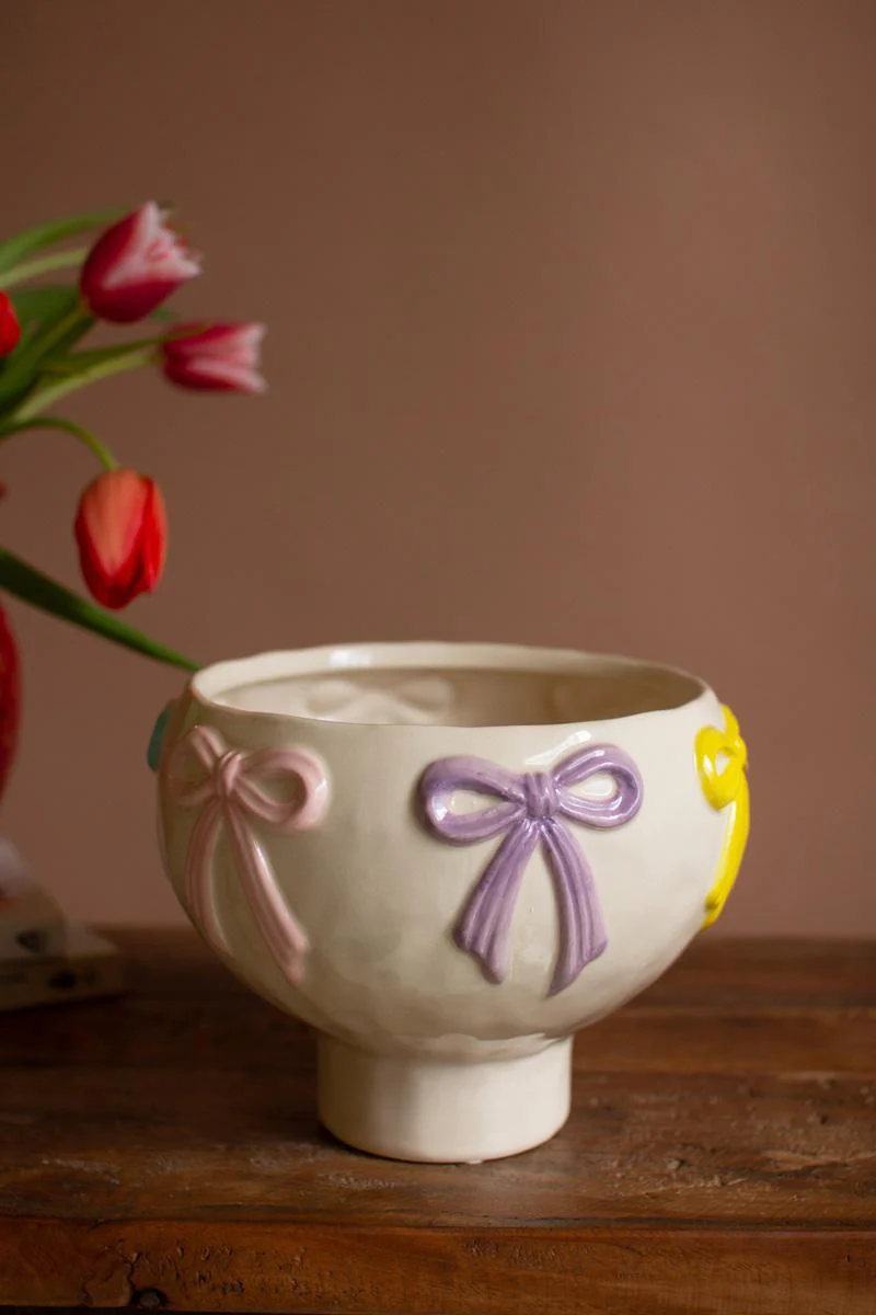 Kalalou - Ceramic Compote with Multi-Colored Bows - Image 4