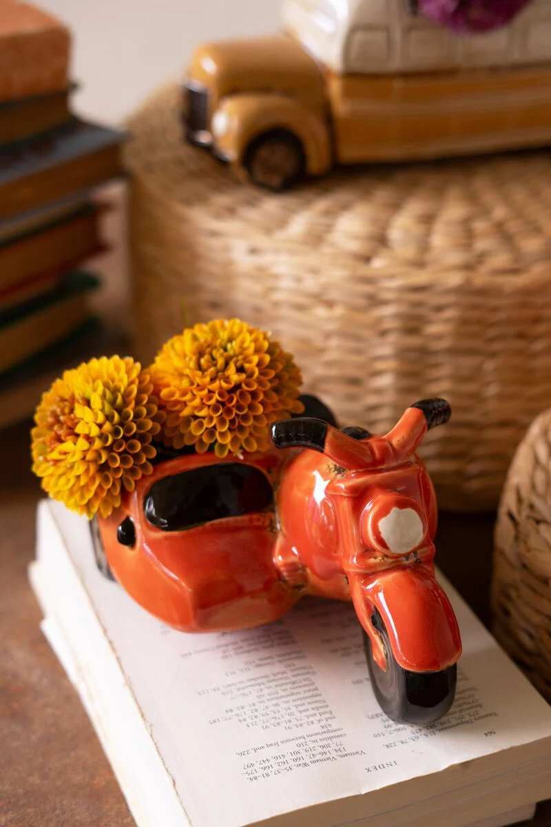 Kalalou - Ceramic Motorcycle With Sidecar Planter