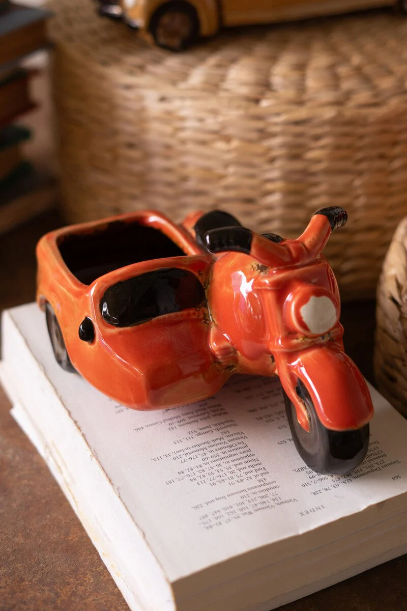 Kalalou - Ceramic Motorcycle With Sidecar Planter - Image 2