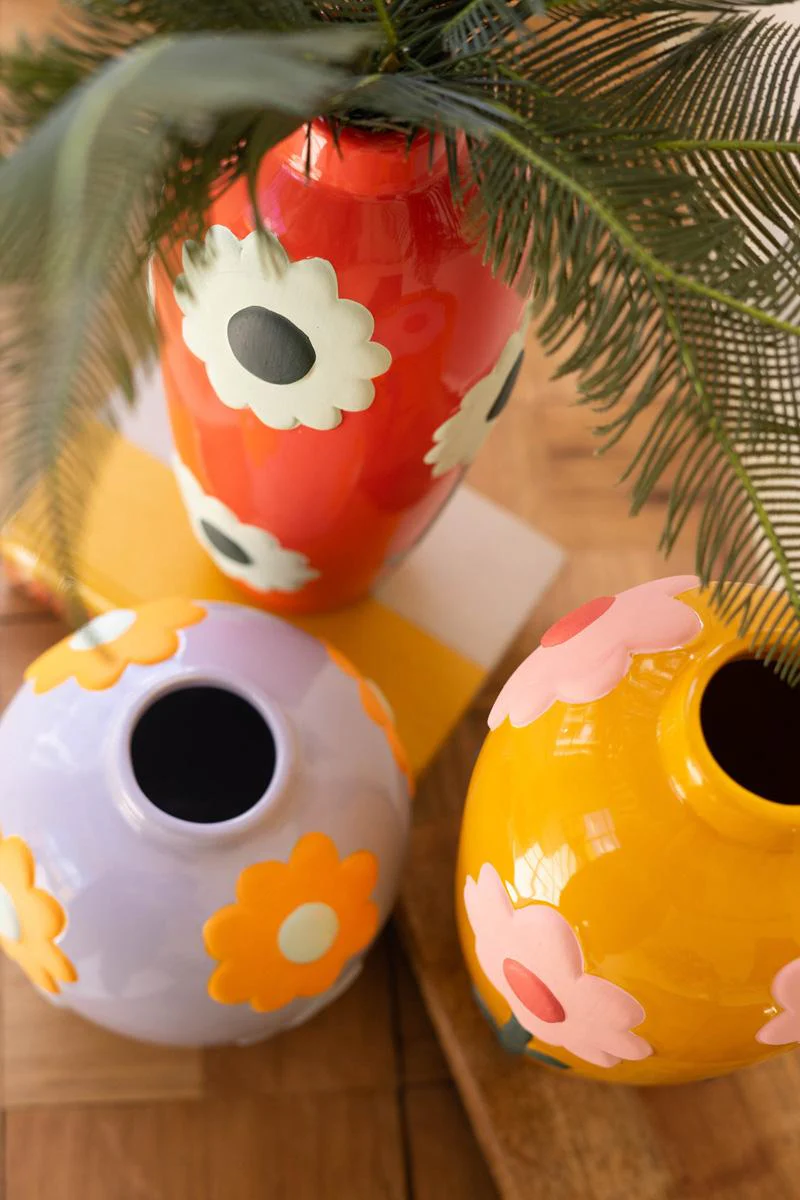 Kalalou - Ceramic Vase with Bold Flowers - Image 3