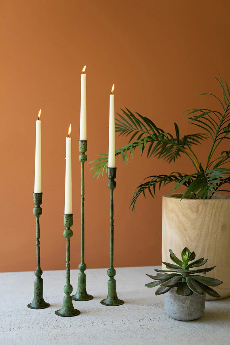 Kalalou - Forged Iron Green Patina Taper Candle Holder