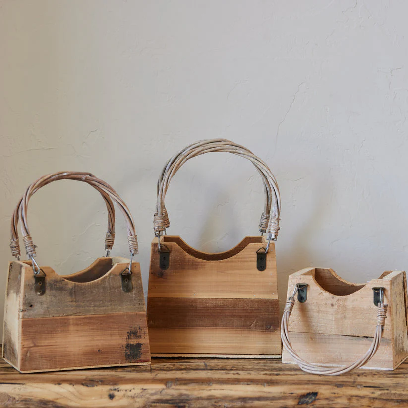 Kalalou - Recycled Wood Hand Bag Planter - Image 3