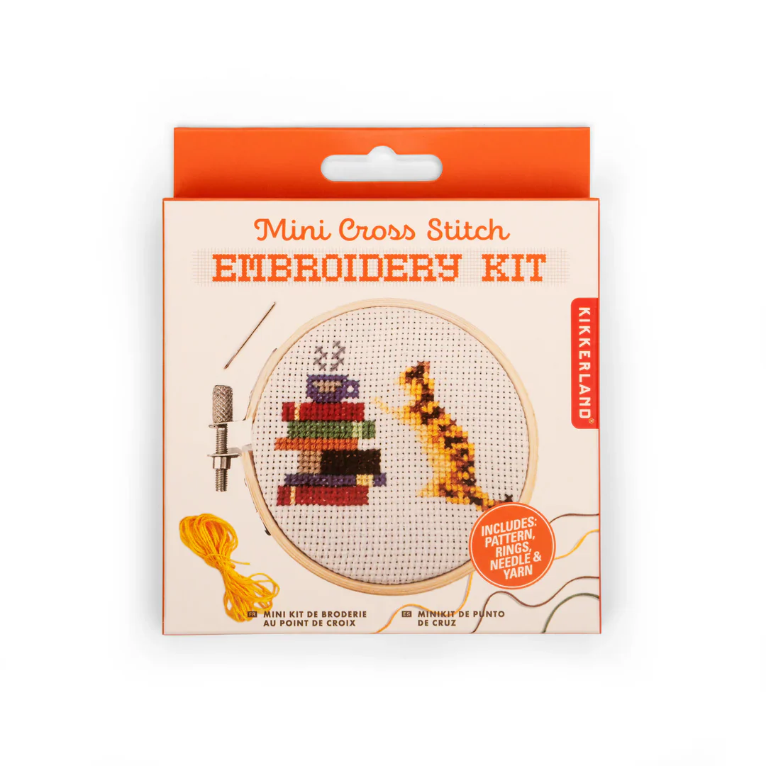 Kikkerland - Mini Cross Stitch Embroidery, Cat & Books - Image 3