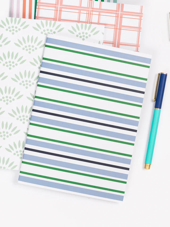 Mary Square - Varsity Medium Notebook, Blue & Green Stripe - Image 3