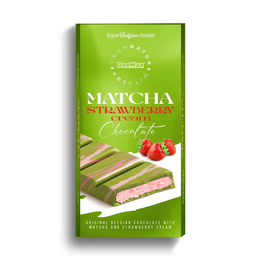 Matche Strawberry Cream - Belgian Chocolate Bar With Matcha & Strawberry Cream