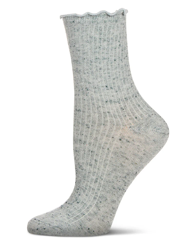 MeMoi - Glacier Blue Ribbed Lettuce Edge Crew Sock