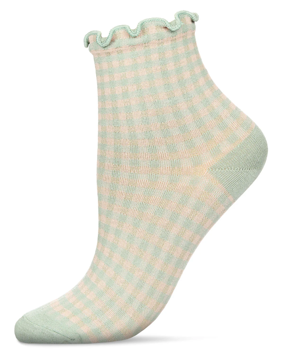 MeMoi - Mint Gingham Ruffle Ankle Sock