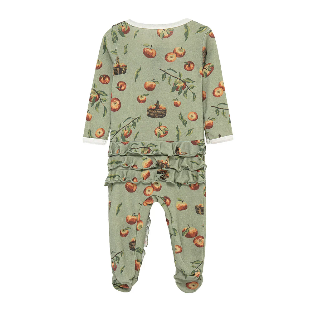 Milkbarn - Cotton Footed Ruffle Romper, Apple Orchard - Image 2