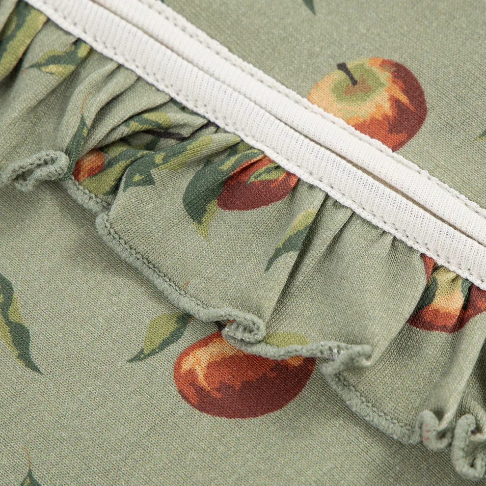 Milkbarn - Cotton Footed Ruffle Romper, Apple Orchard - Image 4