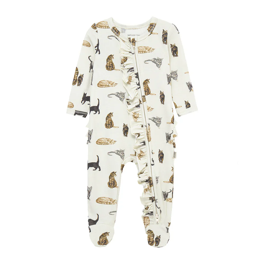 Milkbarn - Cotton Footed Ruffle Romper, Cat