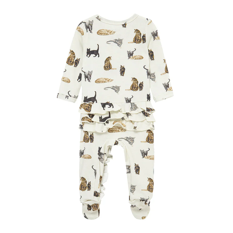 Milkbarn - Cotton Footed Ruffle Romper, Cat - Image 2