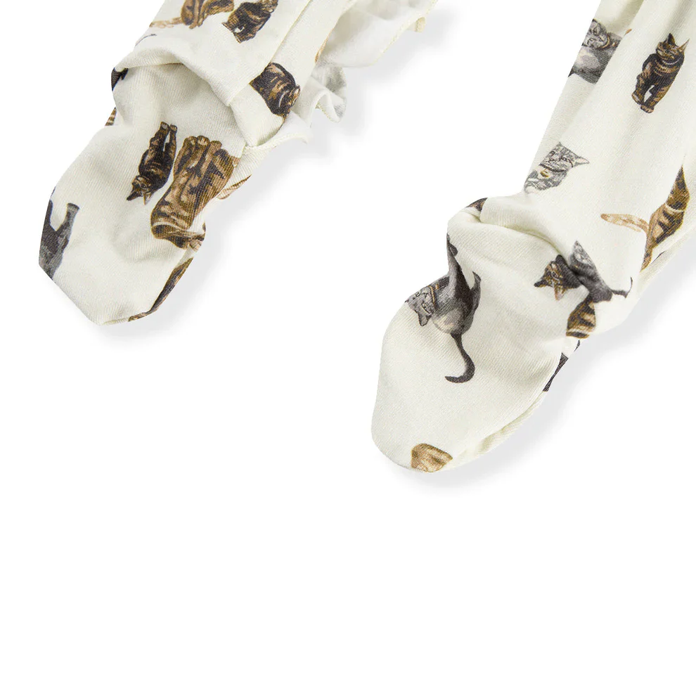 Milkbarn - Cotton Footed Ruffle Romper, Cat - Image 6