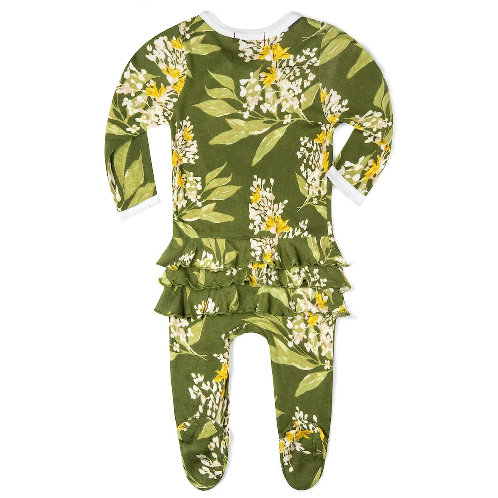 Milkbarn - Ruffle Footed Romper, Green Floral - Image 2