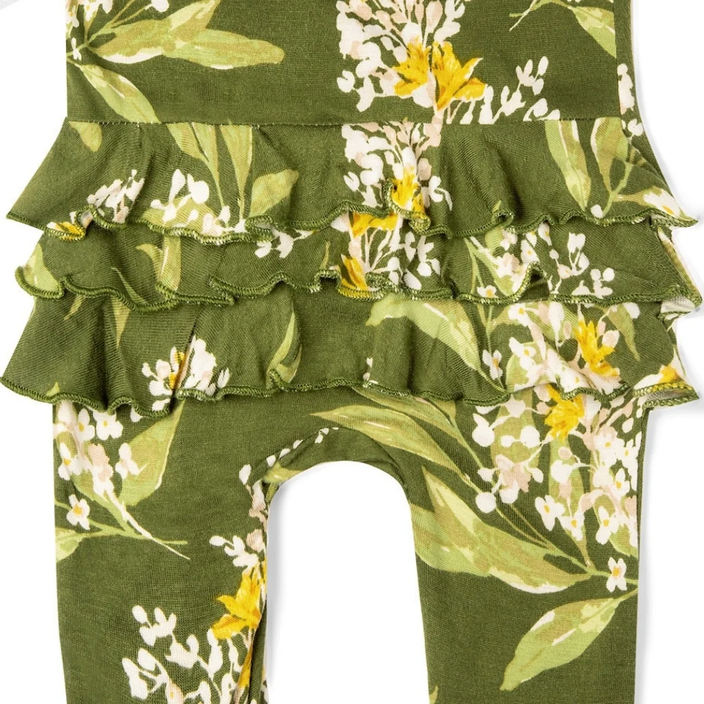 Milkbarn - Ruffle Footed Romper, Green Floral - Image 3