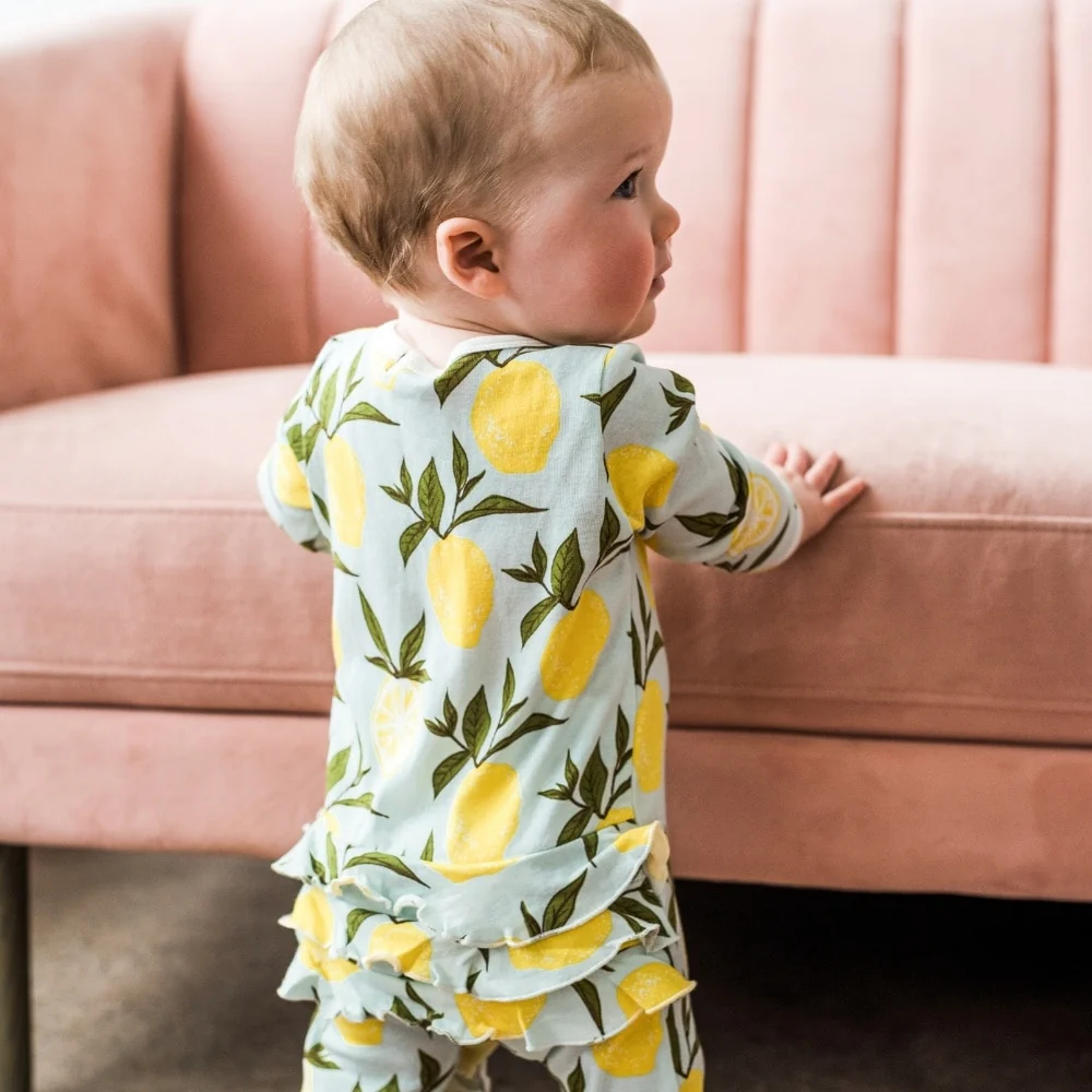 Milkbarn - Ruffle Footed Romper, Lemon - Image 5