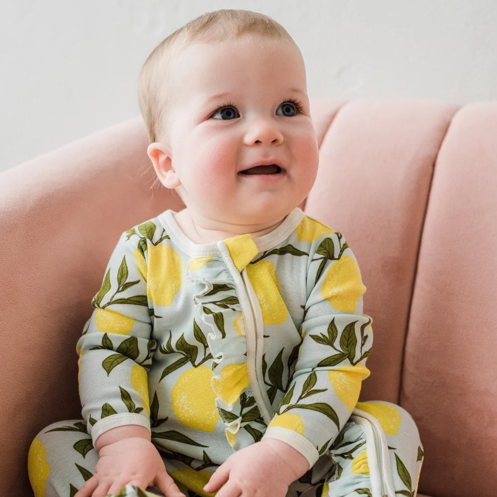 Milkbarn - Ruffle Footed Romper, Lemon - Image 7