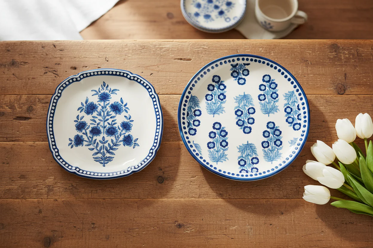 Mud Pie - Blue Block Print Round Platter
