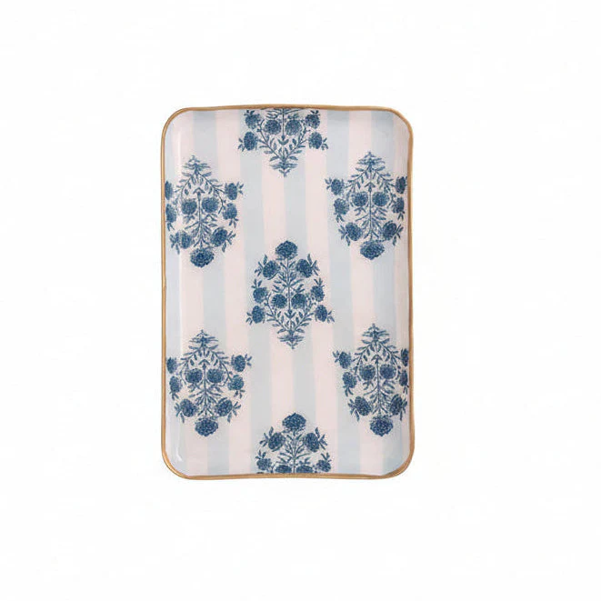 Mud Pie - Blue Block Print Trinket Tray - Image 5