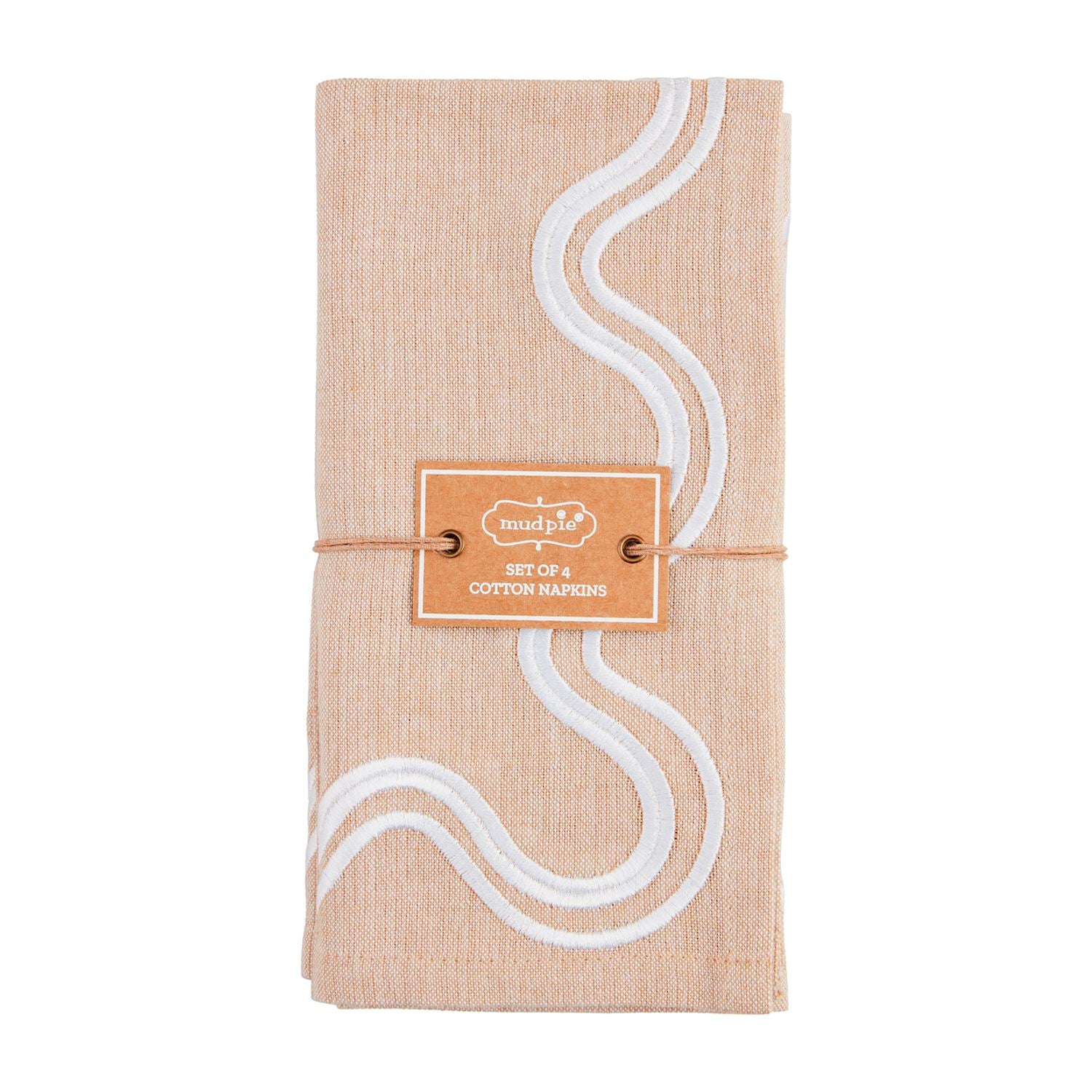 Mud Pie - Tan & White Squiggle Napkin Set