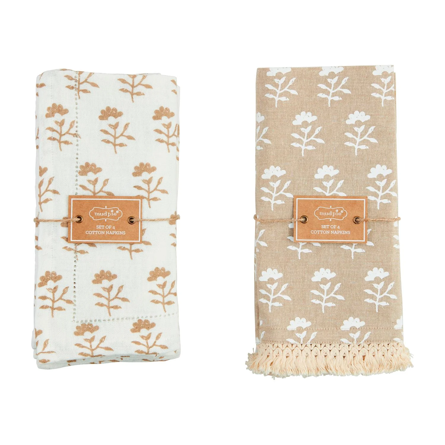 Mud Pie - Taupe Block Print Napkin Set