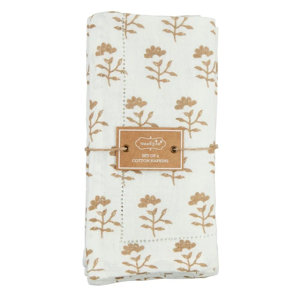 Mud Pie - Taupe Block Print Napkin Set - Image 2
