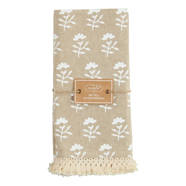 Mud Pie - Taupe Block Print Napkin Set - Image 3