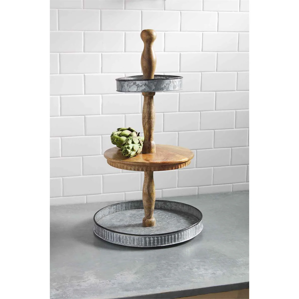 Mud Pie - Tin & Wood Tiered Server