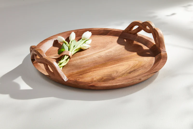 Mud Pie - Twisted Handle Wood Tray