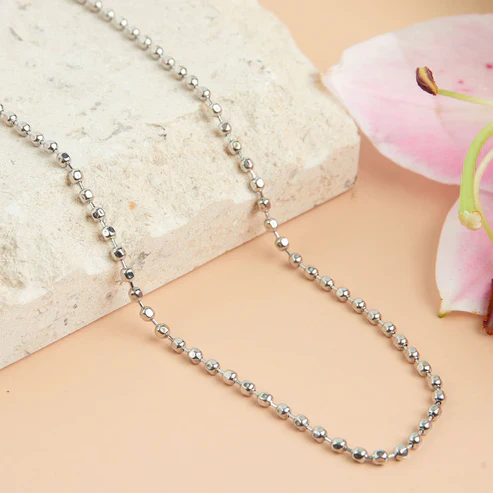 Narelle - Waterproof Ball Chain Necklace, Silver - Image 2
