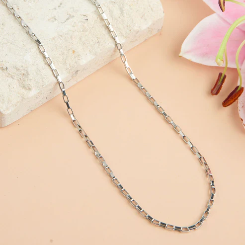 Narelle - Waterproof Box Chain Necklace, Silver - Image 2