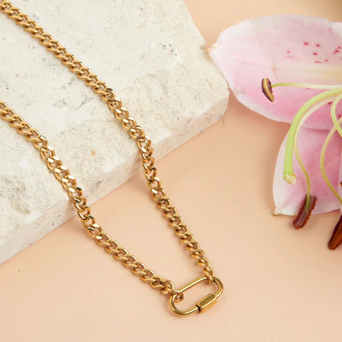 Narelle - Waterproof Carabiner Chain Necklace, Gold - Image 2