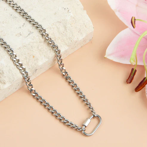 Narelle - Waterproof Carabiner Chain Necklace, Silver - Image 2