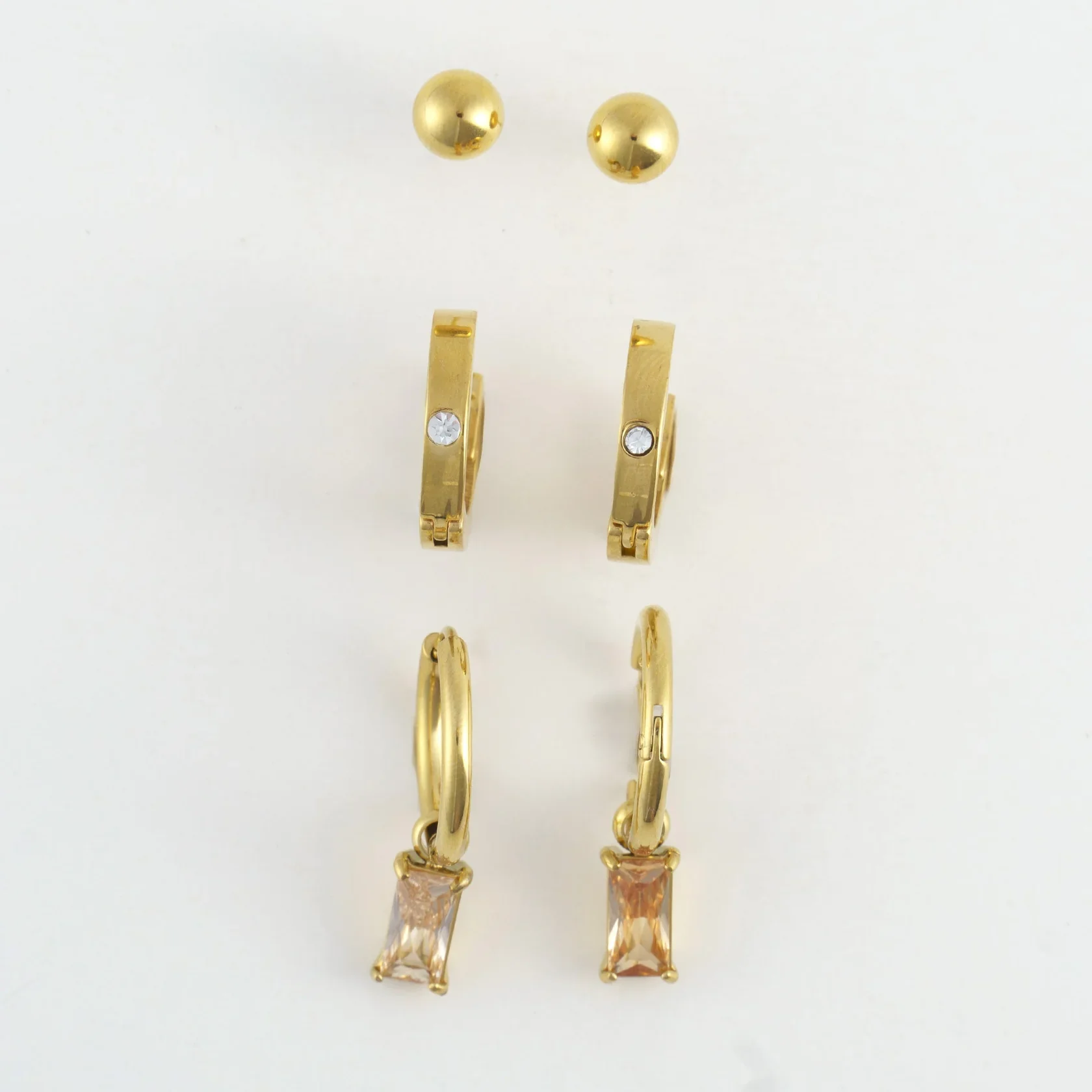 Narelle - Waterproof Charm Hoop Earring Trio, Gold