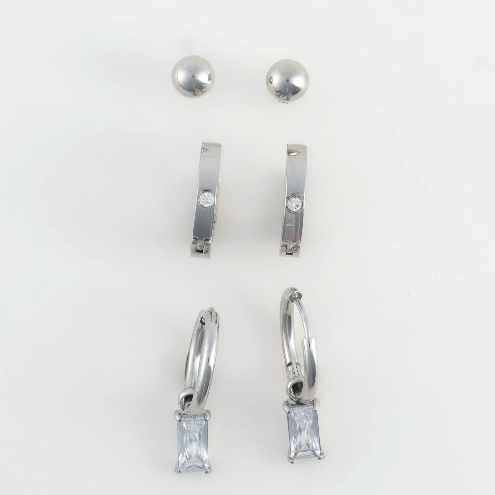 Narelle - Waterproof Charm Hoop Earring Trio, Silver